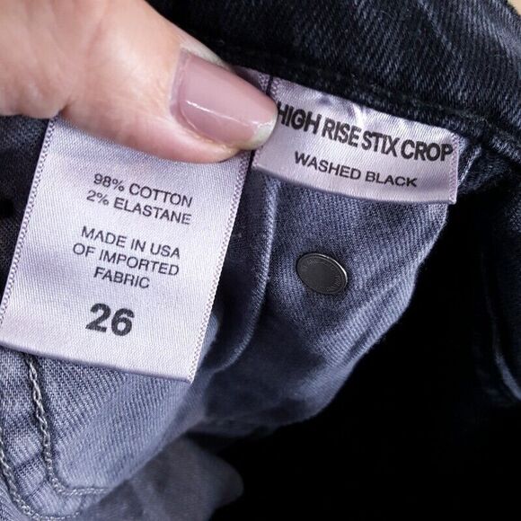 AMO Jeans Womens Size 26 Washed Black High Rise Stix Crop Straight Leg Denim - Picture 6 of 10
